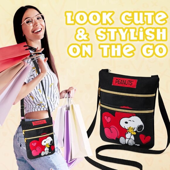 Black Snoopy Crossbody Bag for Girls Teens Women Fashion Shoulder Purse - Picture 6 of 6